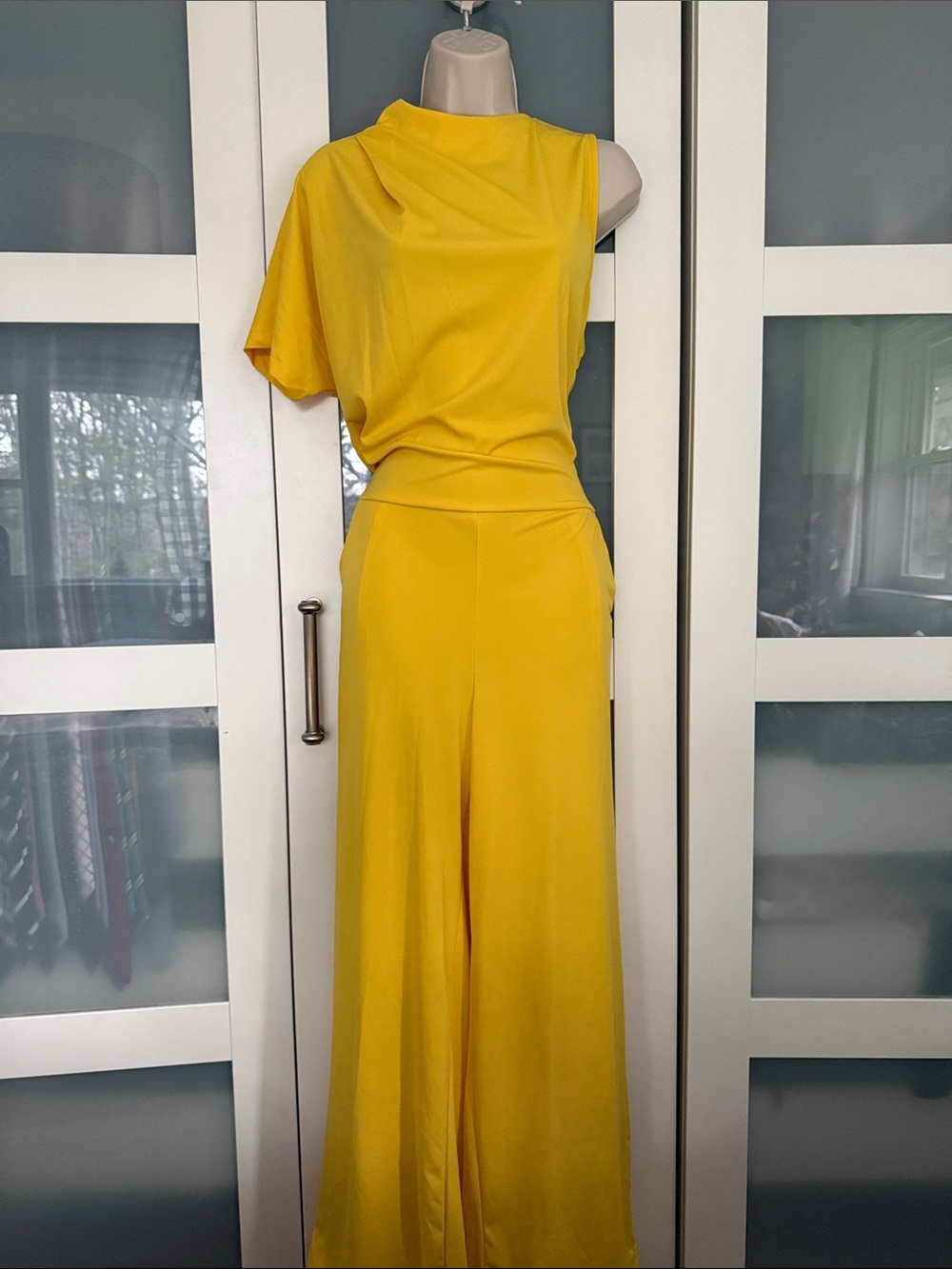 Misslook Yellow Women's One-Shoulder Wide-Leg Jumpsuit Large